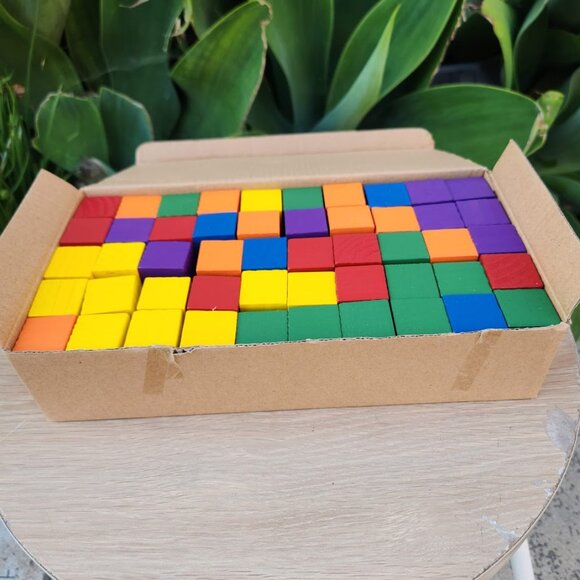 NEW 100 wood color Blocks 1" 6 colors math manipulatives cubes sorting patterns - Picture 3 of 11